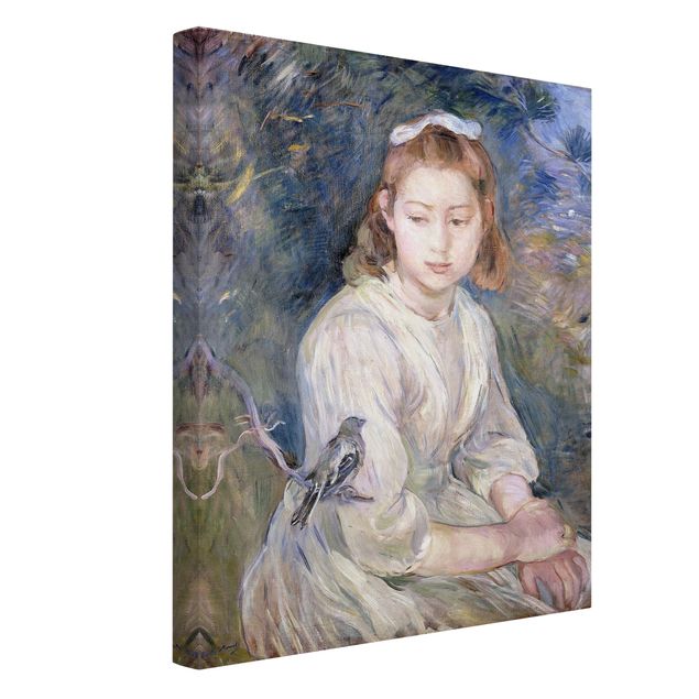 Stampa su tela Berthe Morisot - Giovane ragazza con uccello