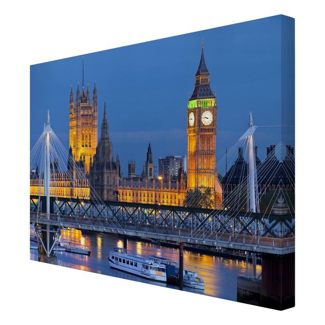 Stampa su tela - Big Ben And Westminster Palace In London At Night - Orizzontale 4:3