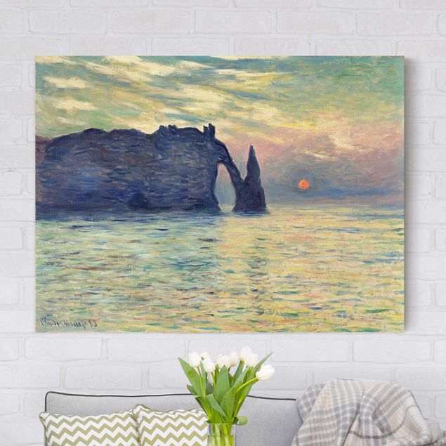 Stampe su tela mare Claude Monet - La scogliera, Étretat, tramonto