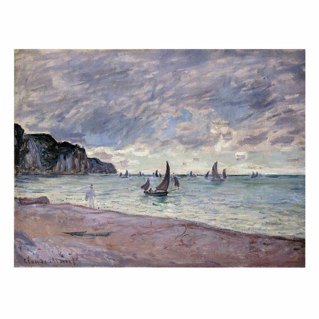 Quadri moderni per soggiorno Claude Monet - Barche da pesca davanti alla spiaggia e alle scogliere di Pourville