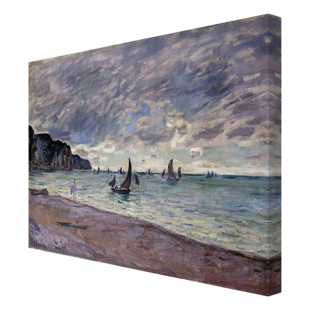 Stampe su tela Claude Monet - Barche da pesca davanti alla spiaggia e alle scogliere di Pourville