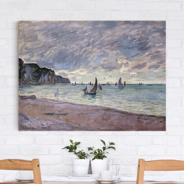 Quadri con pietre Claude Monet - Barche da pesca davanti alla spiaggia e alle scogliere di Pourville