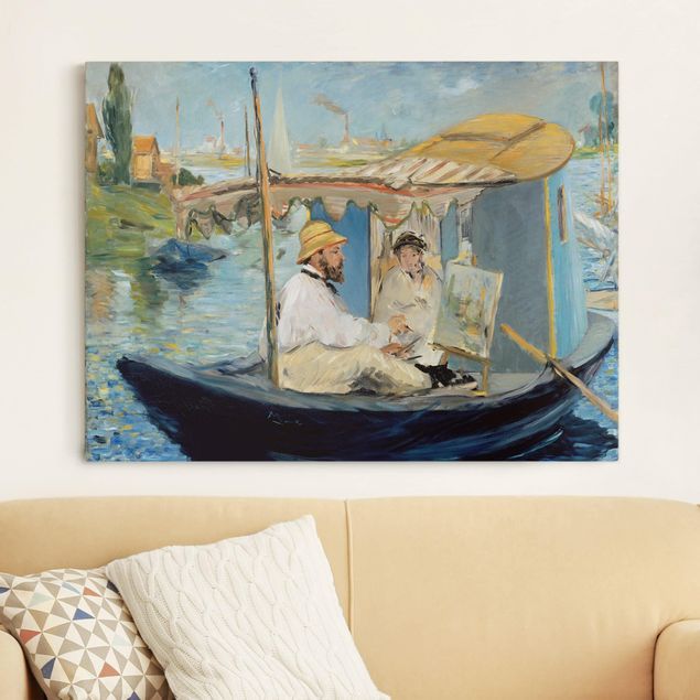 Riproduzioni su tela Edouard Manet - Claude Monet dipinge sulla barca del suo studio