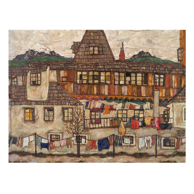 Quadri su tela Egon Schiele - Casa con biancheria ad asciugare