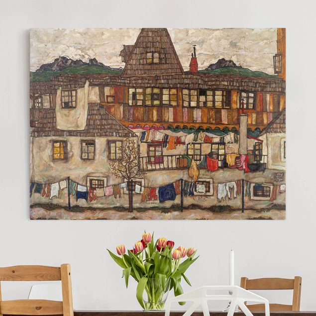 Riproduzioni su tela quadri famosi Egon Schiele - Casa con biancheria ad asciugare