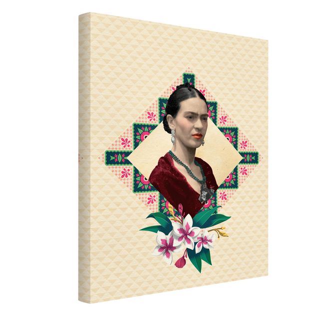 Stampa su tela Frida Kahlo - Fiori e geometria