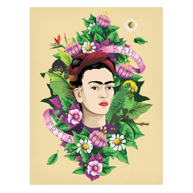 Stampa su tela - Frida Kahlo - Frida, Monkey And Parrot - Verticale 3:4