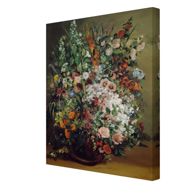 Stampa su tela Gustave Courbet - Bouquet di fiori in un vaso