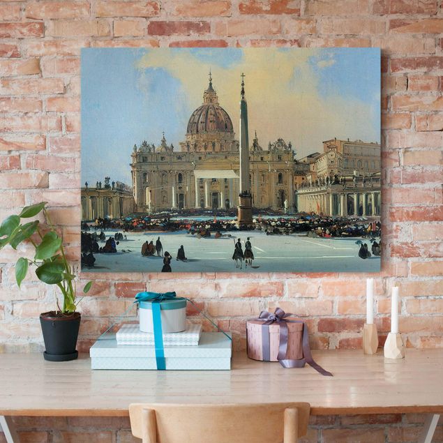 Riproduzioni su tela quadri famosi Ippolito Caffi - Papa che benedice in piazza San Pietro a Roma