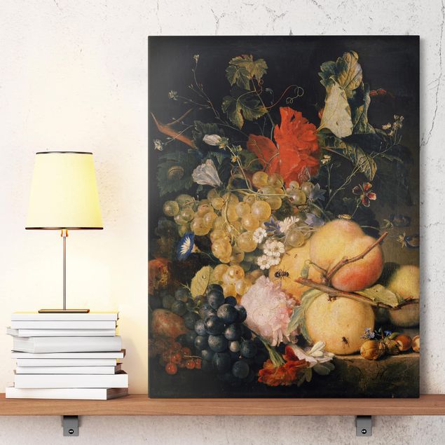 Quadri su tela fiori Jan van Huysum - Frutta, fiori e insetti