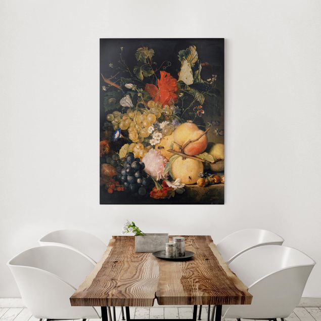 Riproduzione quadri su tela Jan van Huysum - Frutta, fiori e insetti