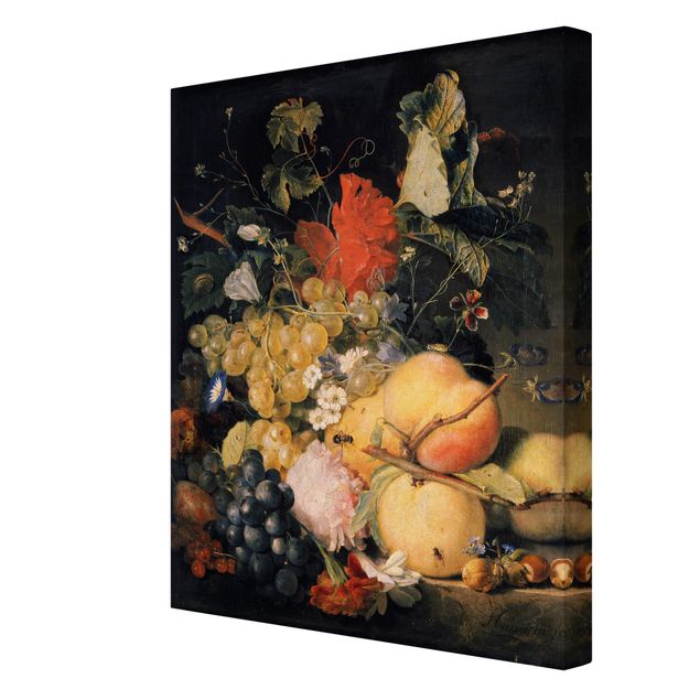 Stampe su tela Jan van Huysum - Frutta, fiori e insetti