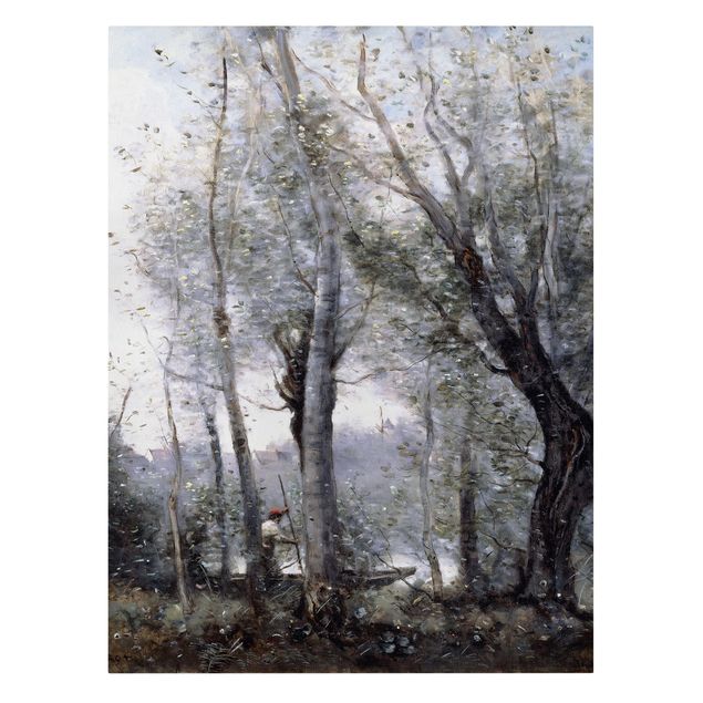 Stampa su tela Jean-Baptiste Camille Corot - Barcaiolo che passa dietro gli alberi della spiaggia