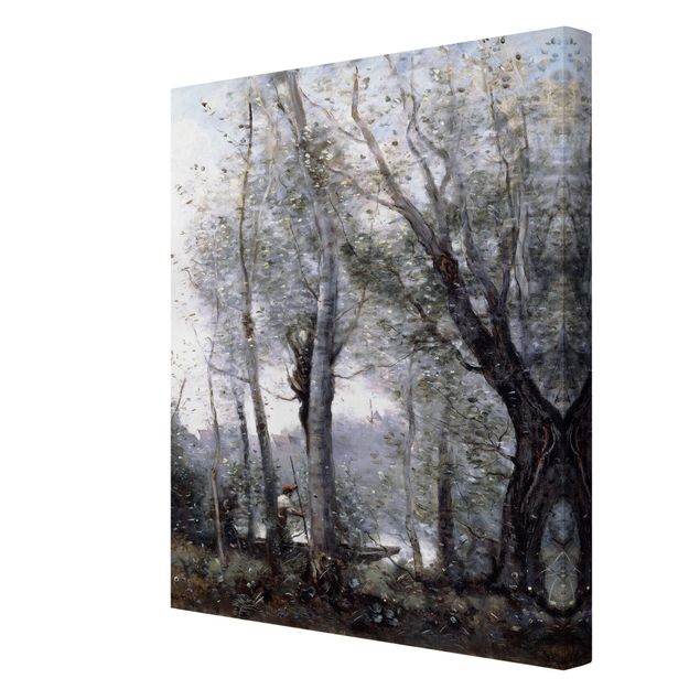 Stampa su tela - Jean-Baptiste Camille Corot - Un barcaiolo passando dietro gli alberi del puntello - Verticale 3:4