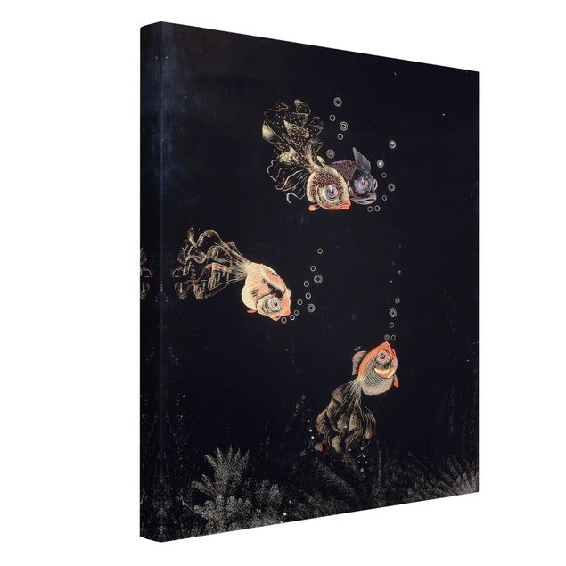 Stampe su tela animali Jean Dunand - Scena subacquea con pesci rossi e dorati e bolle di sapone