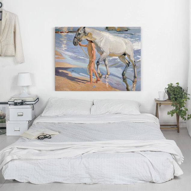 Stampe su tela paesaggio Joaquin Sorolla - Il bagno del cavallo