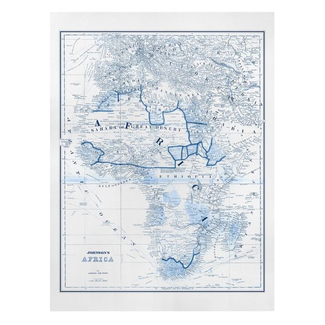 Stampa su tela - Mappa In Toni Di Blu - Africa - Verticale 3:4