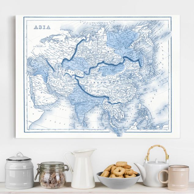 Stampa su tela vintage Mappa in toni blu - Asia
