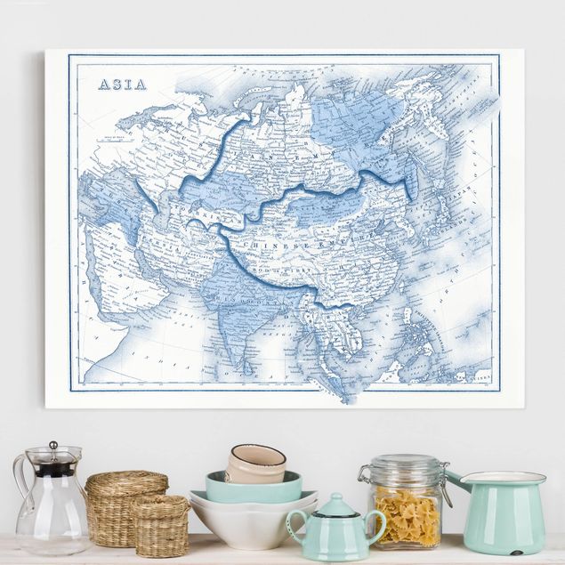 Tela mappamondo Mappa in toni blu - Asia