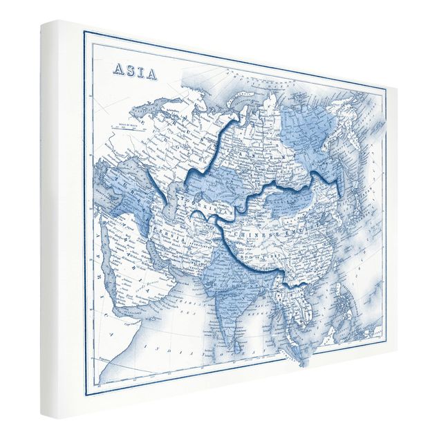 Stampa su tela - Map In Blue Tones - Asia - Orizzontale 4:3