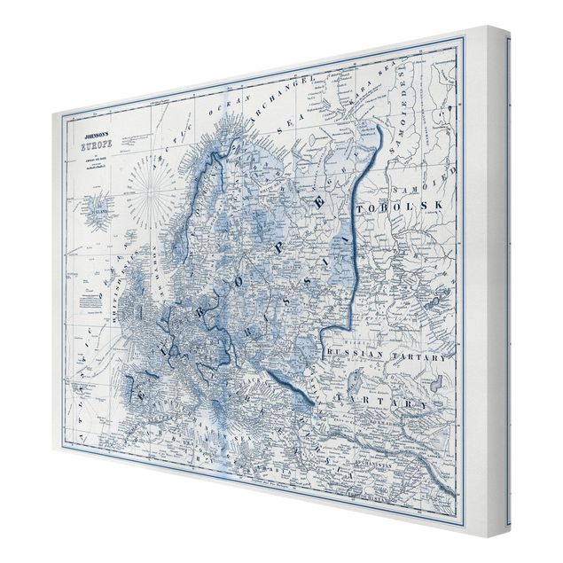 Stampa su tela - Map In Blue Tones - Europe - Orizzontale 4:3