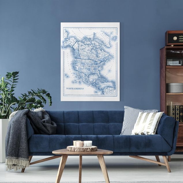 Stampe su tela Mappa in toni blu - America del Nord