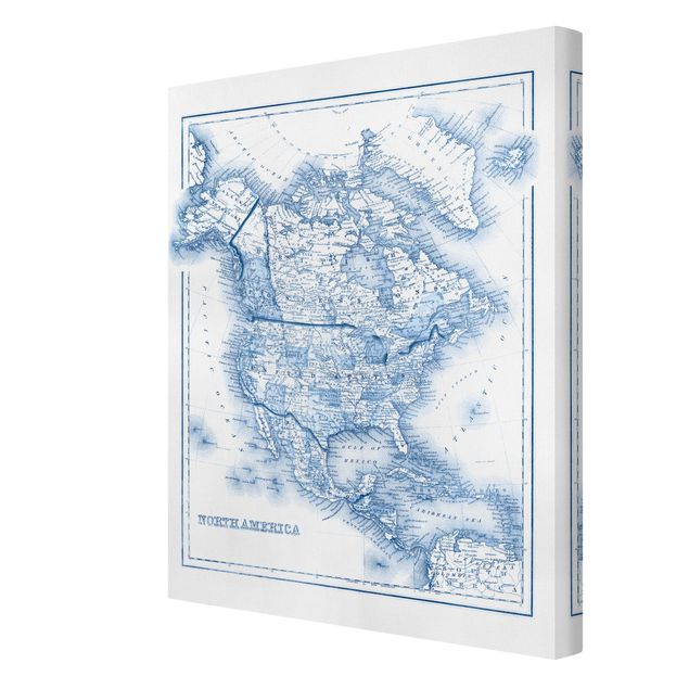Stampa su tela - Mappa In Toni Di Blu - America Del Nord - Verticale 3:4