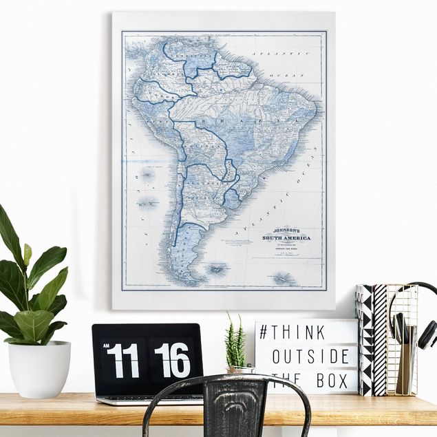 Quadri moderni per soggiorno Mappa in toni blu - Sud America