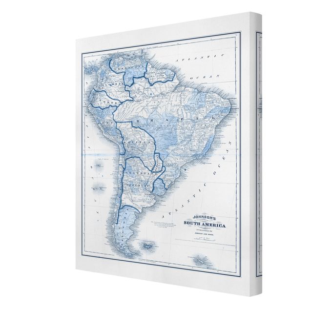 Stampa su tela - Mappa In Toni Di Blu - America Del Sud - Verticale 3:4
