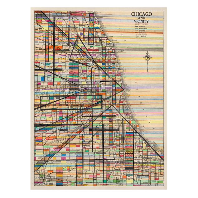 Stampa su tela - Mappa Moderna Di Chicago - Verticale 3:4