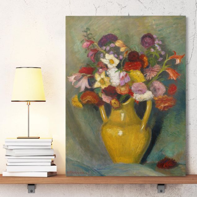 Stampe su tela fiori Otto Modersohn - Bouquet colorato in una brocca di argilla gialla