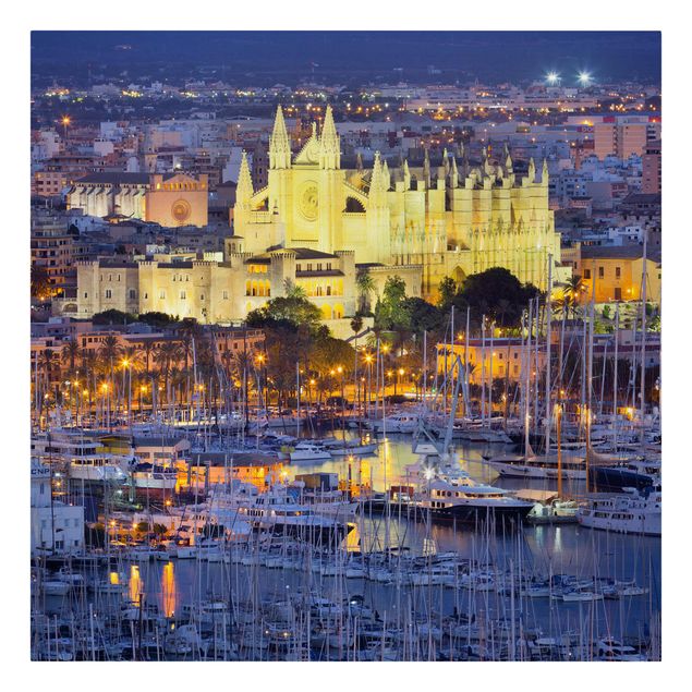 Stampa su tela - Palma De Mallorca City Skyline And Harbor - Quadrato 1:1