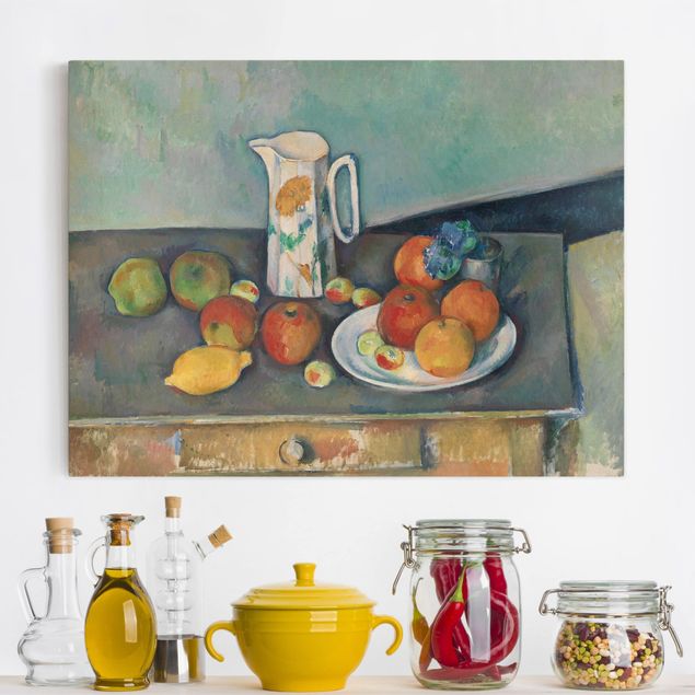 Riproduzioni su tela Paul Cézanne - Natura morta con brocca di latte e frutta