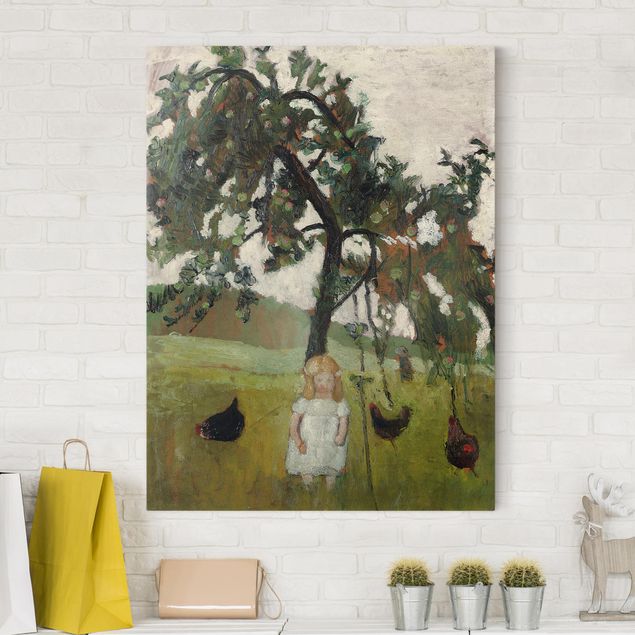 Riproduzioni su tela Paula Modersohn-Becker - Elsbeth con galline sotto un albero di mele