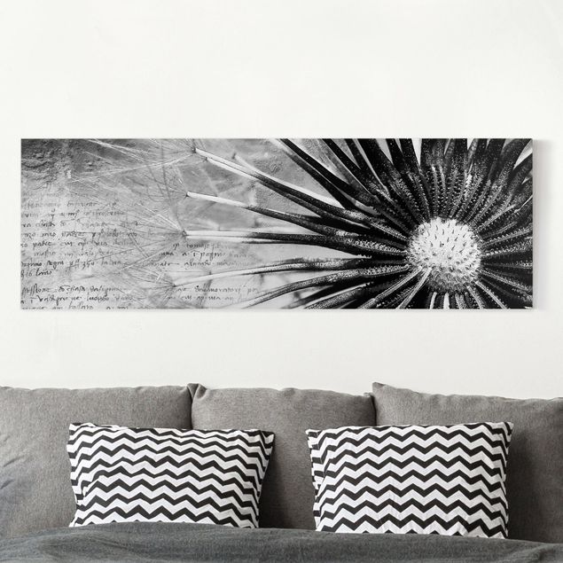 Stampa su tela Dandelion Black & White panorama su