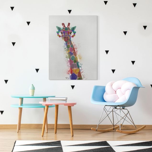 Riproduzioni su tela Giraffa con schizzi arcobaleno