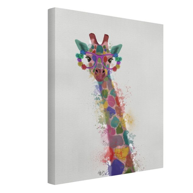 Quadro su tela animali Giraffa con schizzi arcobaleno