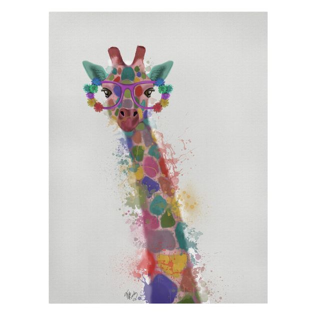 Stampa su tela Giraffa con schizzi arcobaleno