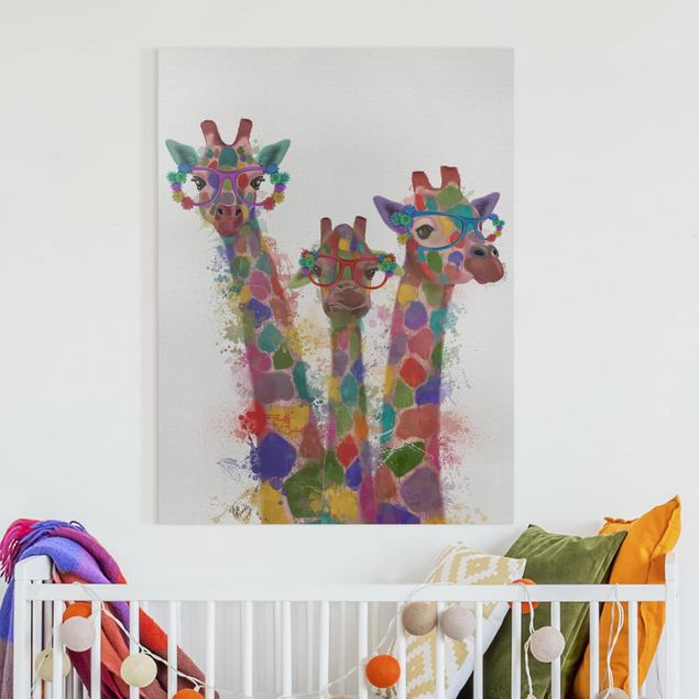 stampe animali Trio di giraffe con schizzi arcobaleno
