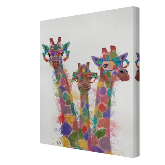 Stampa su tela - Arcobaleno Splash Giraffe Trio - Verticale 3:4