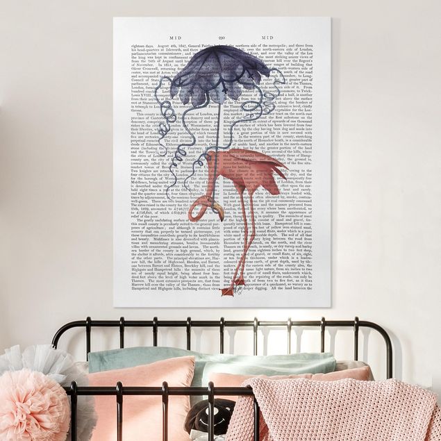 quadri con animali Lettura con animali - Fenicottero con ombrello