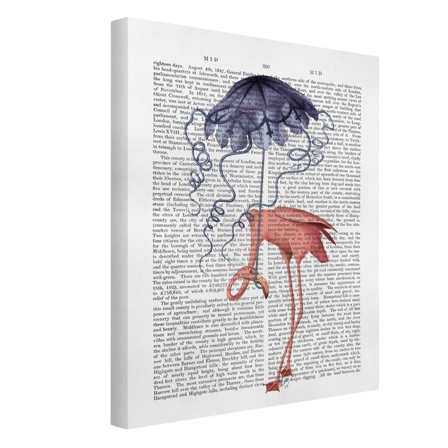 Riproduzioni su tela Lettura con animali - Fenicottero con ombrello