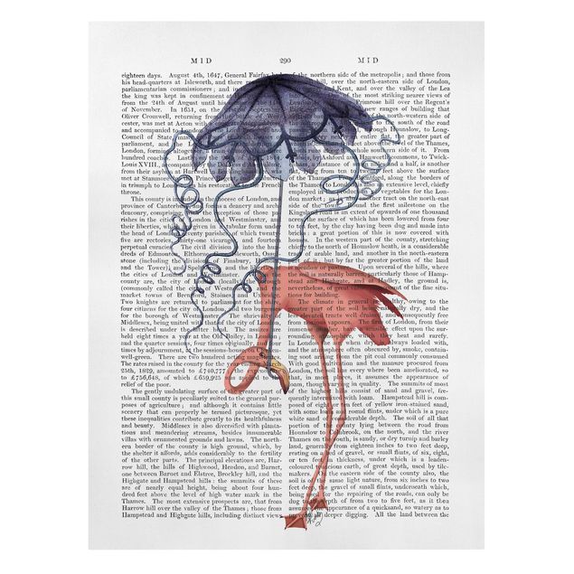Quadro su tela animali Lettura con animali - Fenicottero con ombrello