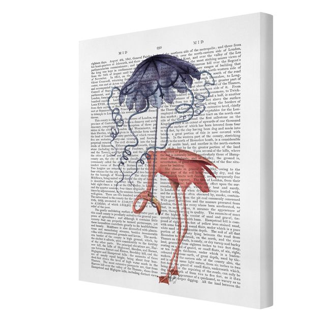 Quadri moderni per soggiorno Lettura con animali - Fenicottero con ombrello