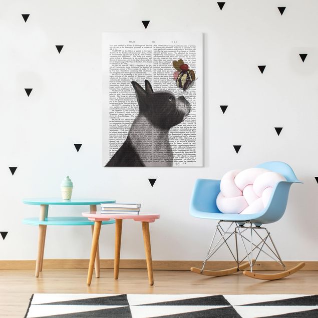 Stampa su tela bianco e nero Lettura con animali - Terrier con ghiaccio