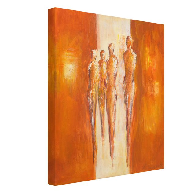 Quadri moderni per soggiorno Quattro figure in arancione 02