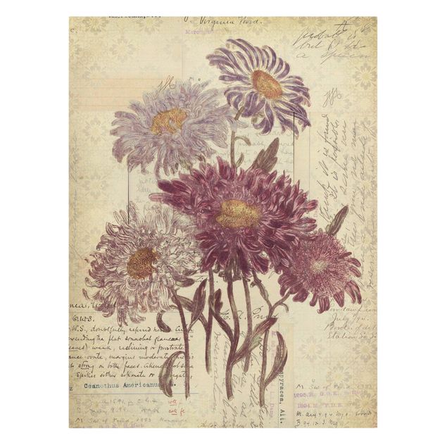 Stampa su tela - Vintage Flowers With Handwriting - Verticale 3:4