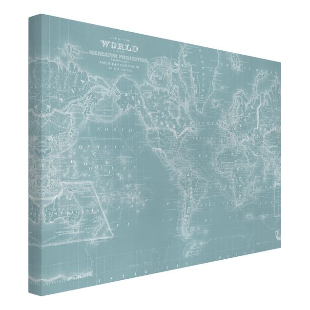 Stampa su tela - World Map In Ice Blue - Orizzontale 4:3