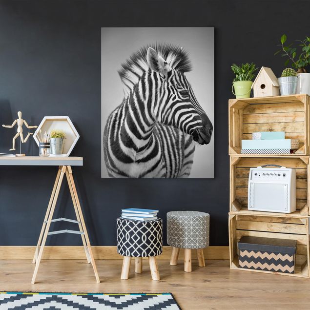 Stampa su tela bianco e nero Ritratto di piccola zebra II