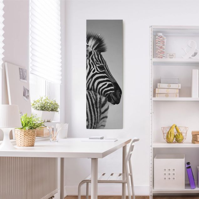 Stampa su tela bianco e nero Ritratto di piccola zebra II